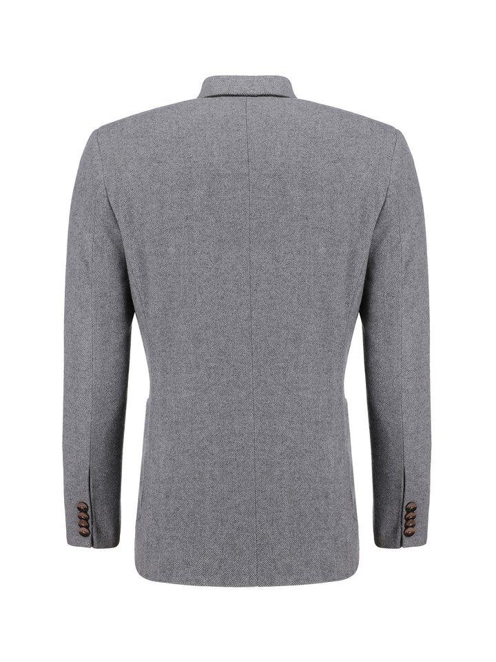 Dark Grey Herringone Wool & Cashmere Blazer - Sartoria
