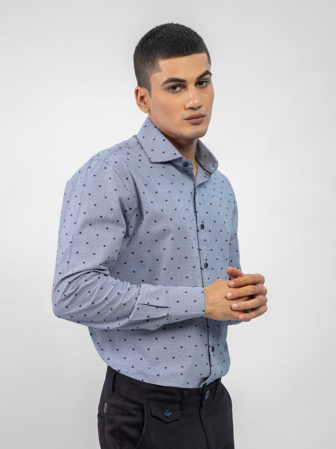 Dark grey houndsooth fil coupe shirt brumano pakistan