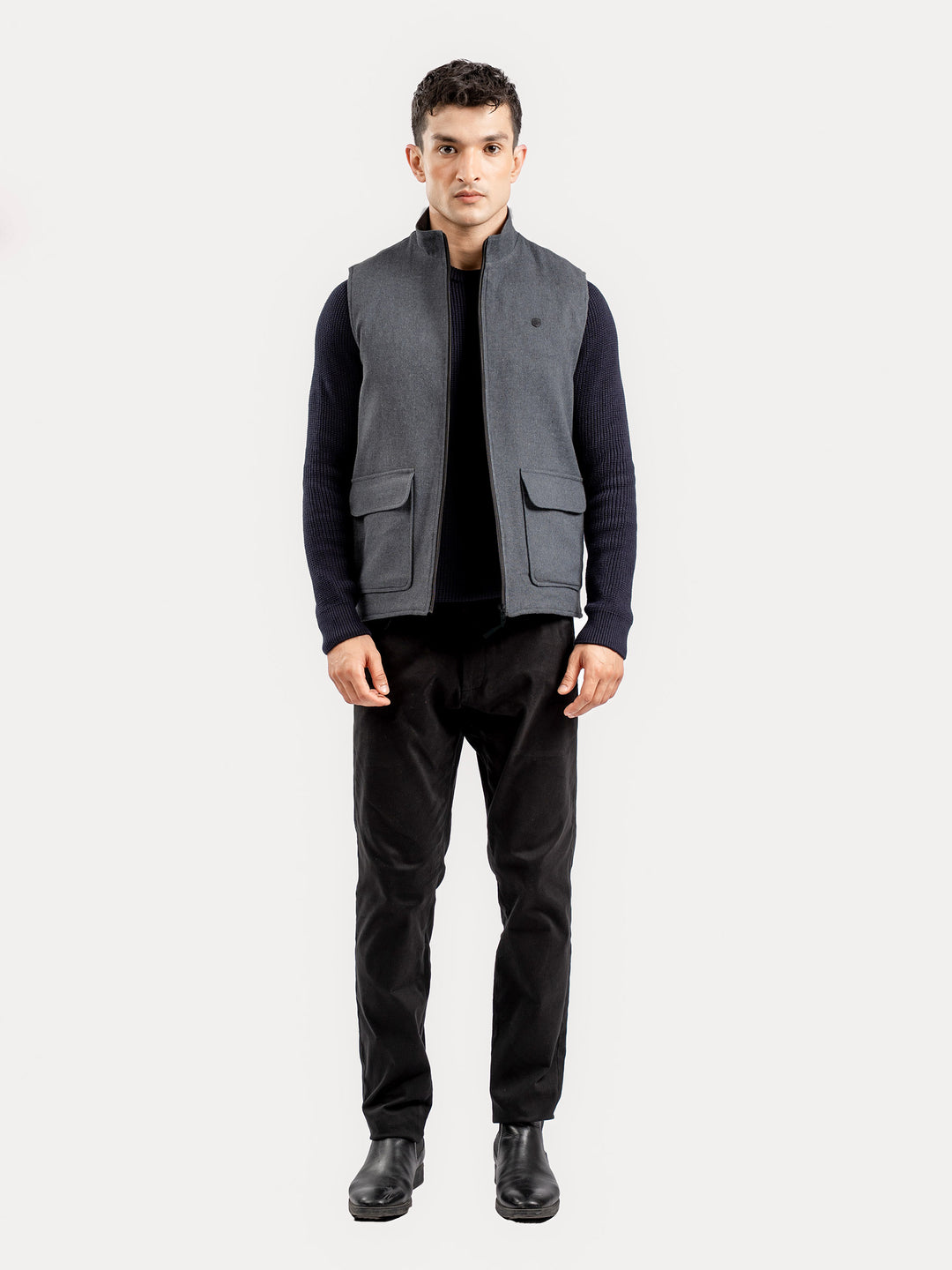 Dark Grey Quilted Sleeveless Jacket