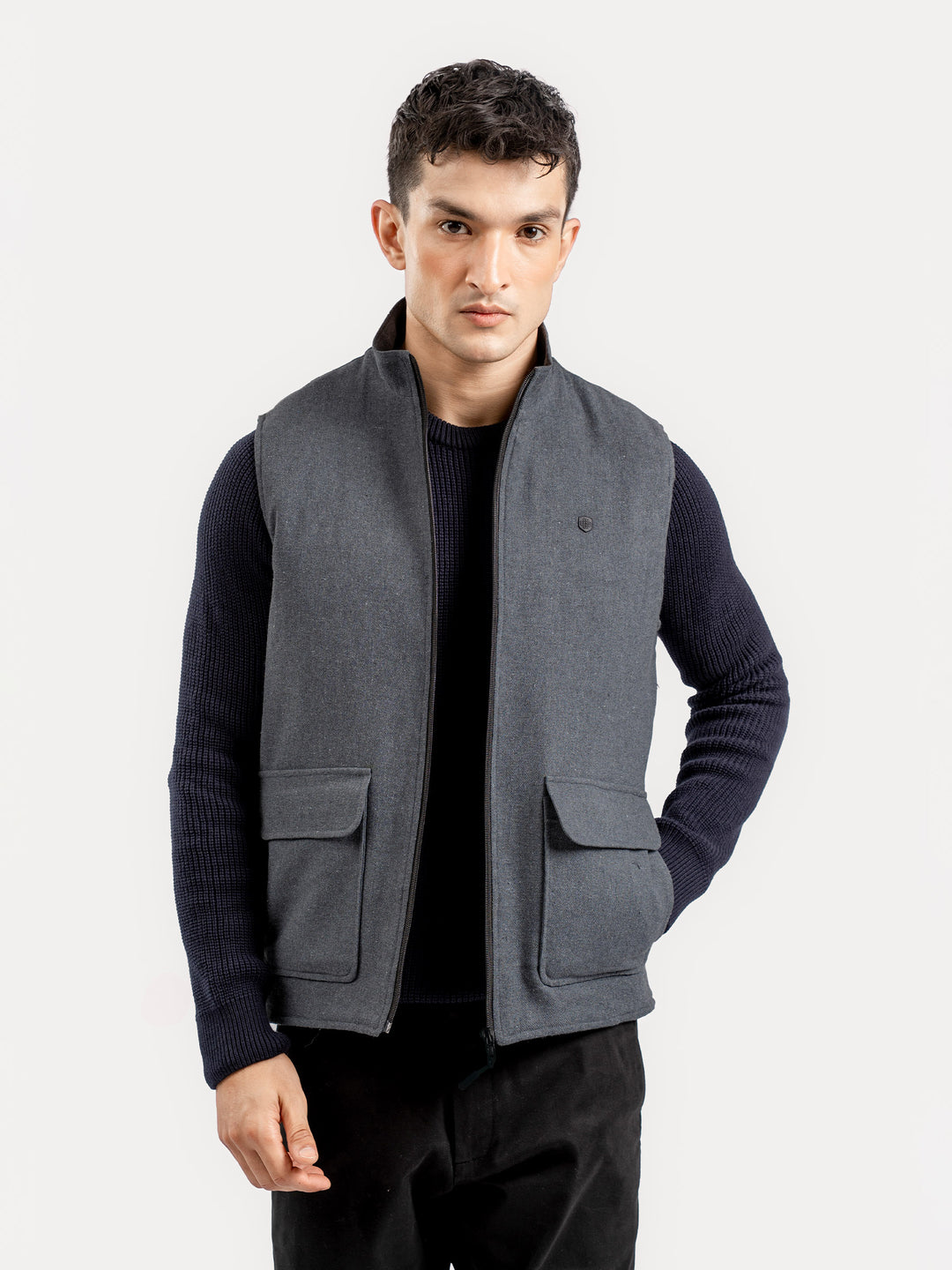 Dark Grey Quilted Sleeveless Jacket