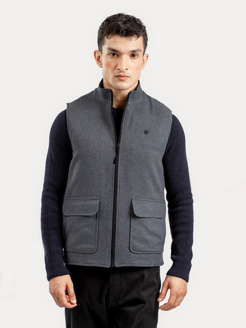 Dark Grey Quilted Sleeveless Jacket