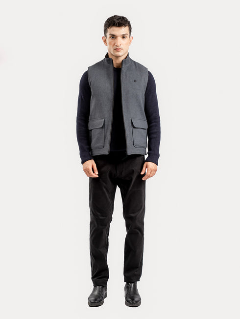 Dark Grey Quilted Sleeveless Jacket