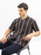 Dark Grey Stiped Cuban Collar Shirt