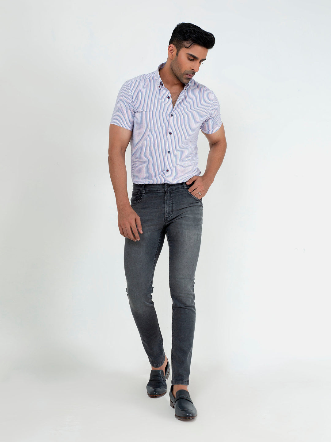 Dark grey washed slim fit jeans with stretch brumano pakistan