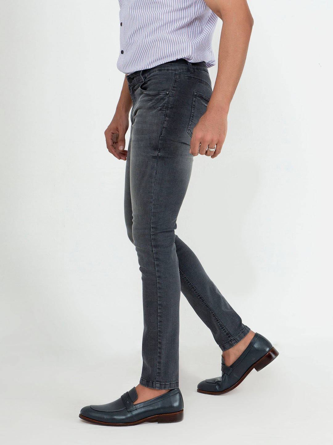Dark Grey Washed Slim Fit Jeans With Stretch Brumano Pakistan