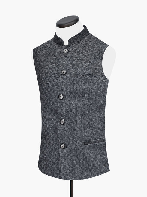 Dark Grey Wool Checkered Waistcoat