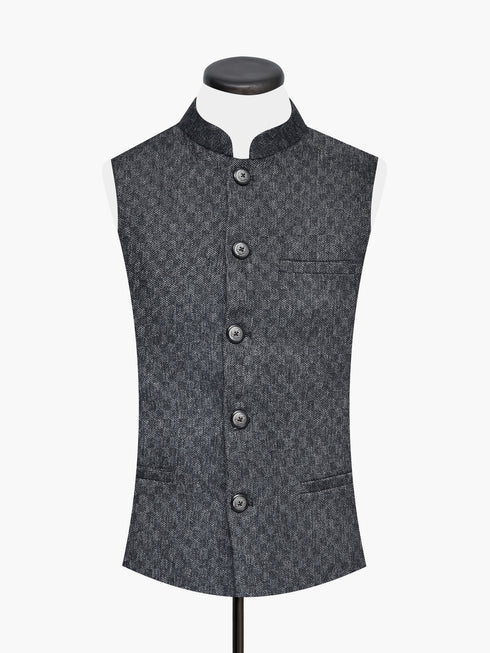 Dark Grey Wool Checkered Waistcoat