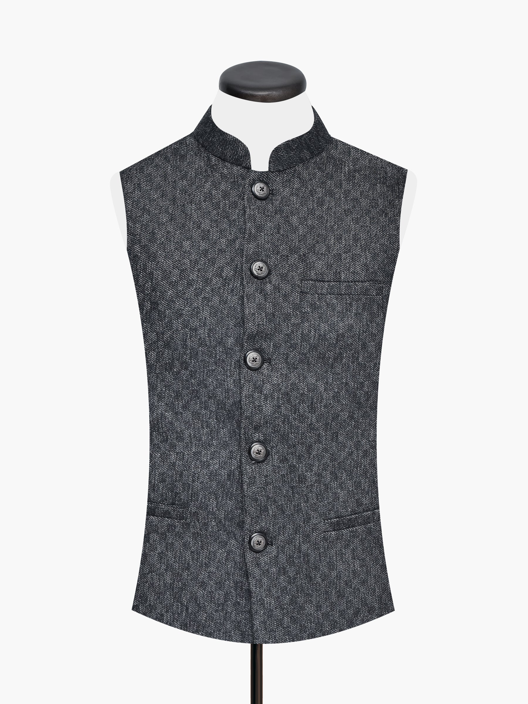 Brumano Pret Solids Polyester 1 Piece Grey & Black Wool Checkered Bomber Jacket