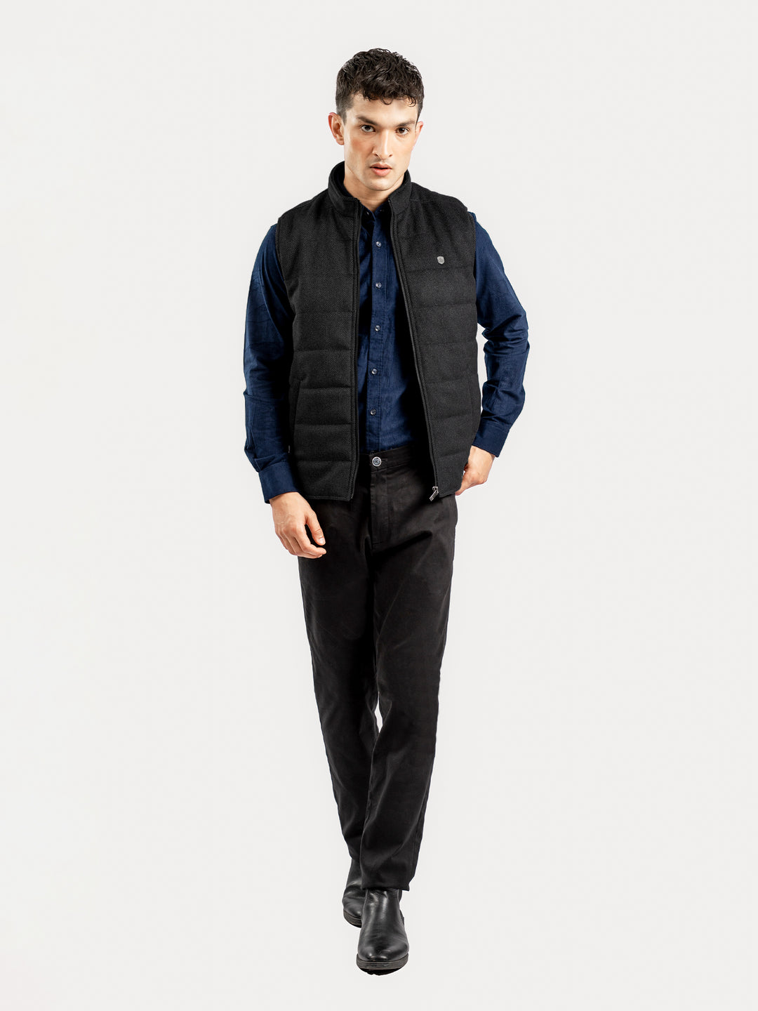 Dark Grey Wool Sleeveless Zipper Jacket