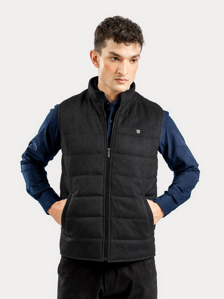 Dark Grey Wool Sleeveless Zipper Jacket