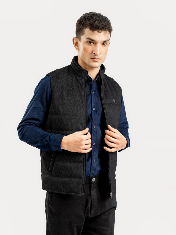 Dark Grey Wool Sleeveless Zipper Jacket