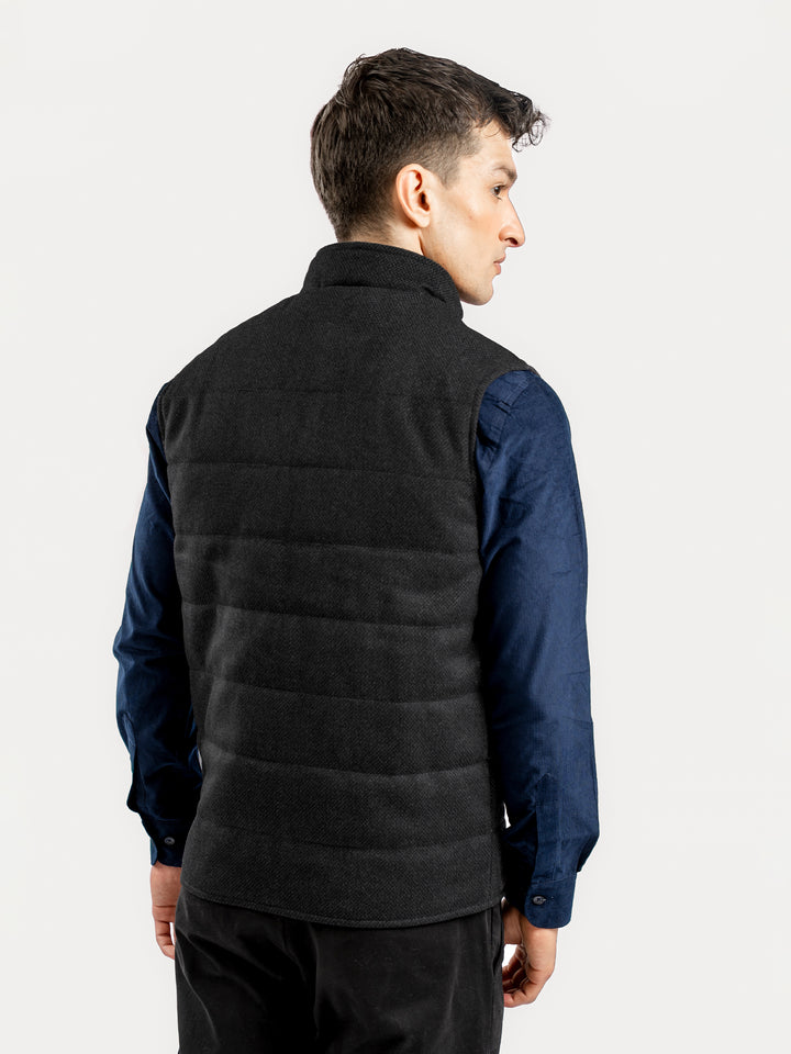 Dark Grey Wool Sleeveless Zipper Jacket