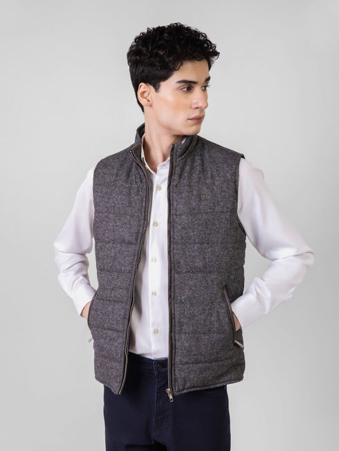 Dark Grey Wool Structured Sleeveless Zipper