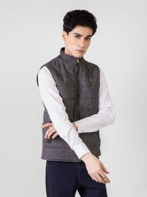 Dark Grey Wool Structured Sleeveless Zipper