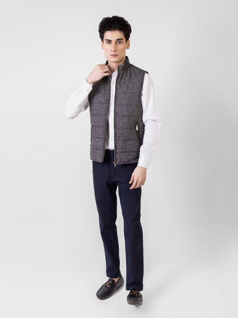 Dark Grey Wool Structured Sleeveless Zipper