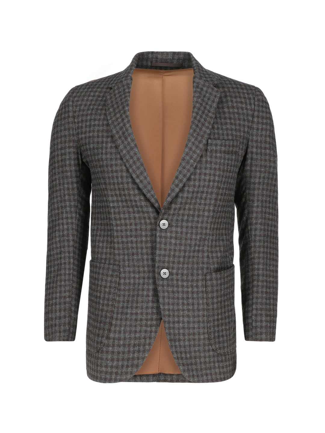 Dark Grey & Brown Gingham Wool & Cashmere Blazer - Sartoria