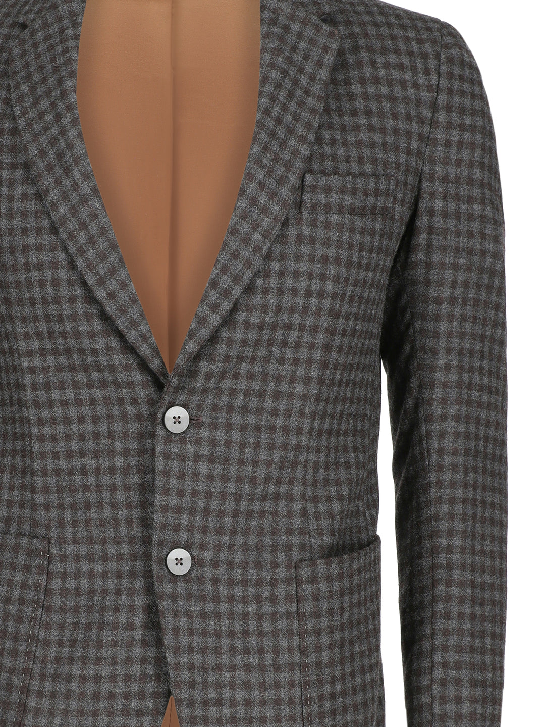 Dark Grey & Brown Gingham Wool & Cashmere Blazer - Sartoria