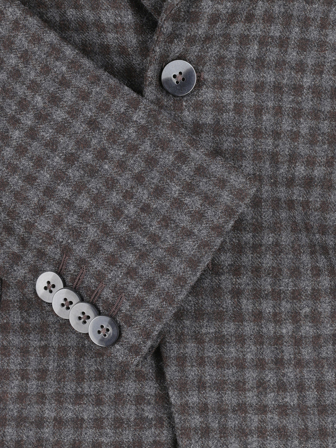 Dark Grey & Brown Gingham Wool & Cashmere Blazer - Sartoria