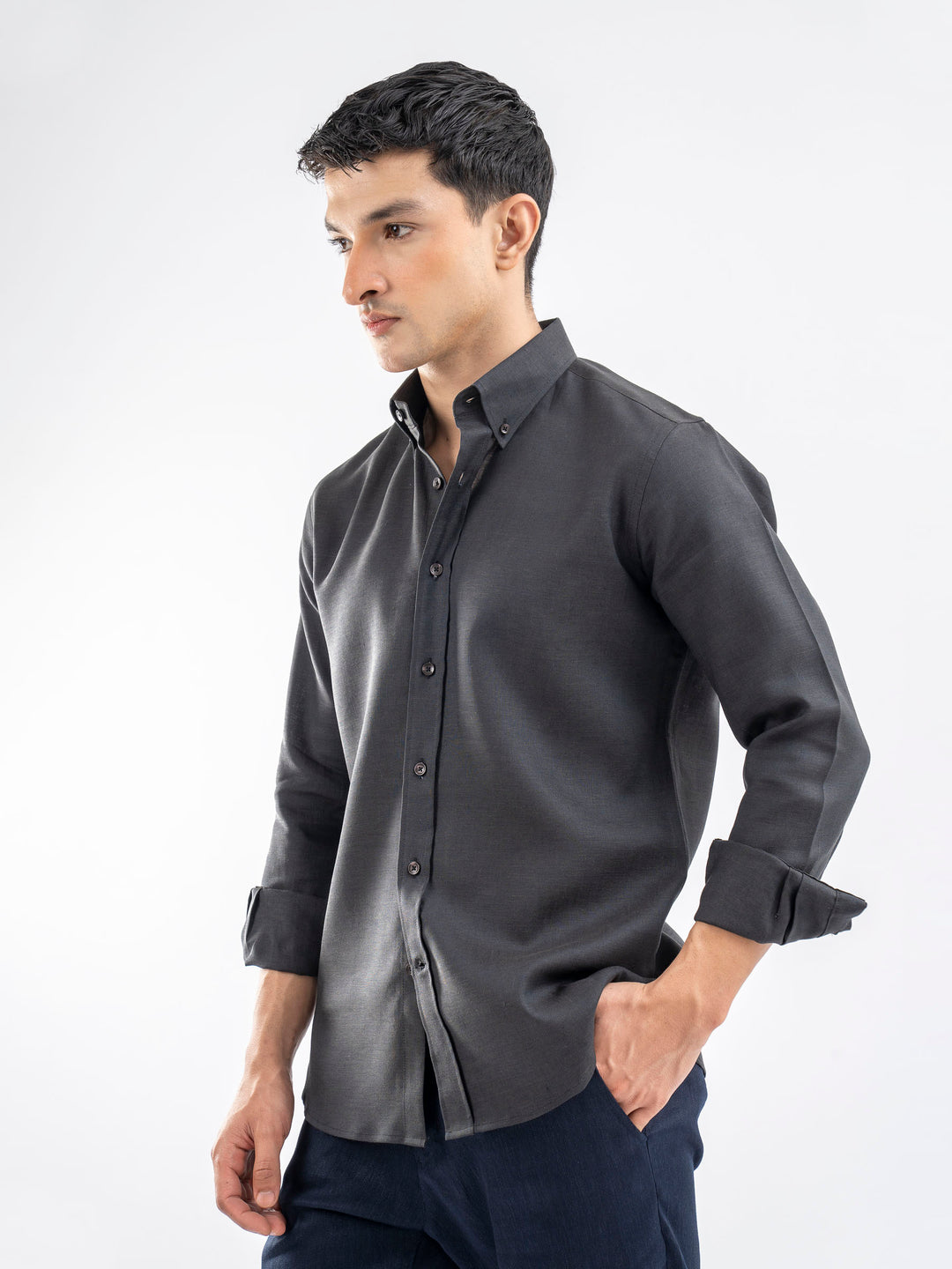 Dark Charcoal 100% Linen Shirt