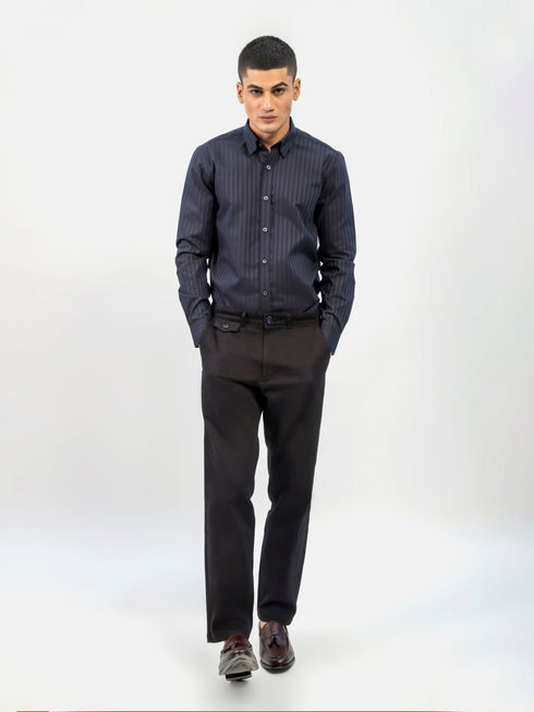 Dark Navy Striped Formal Shirt With Inside Button Down Collar Brumano Pakistan