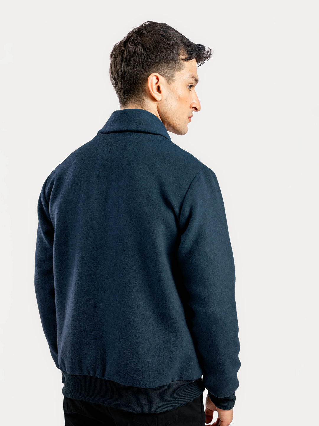 Dark Teal Blue Wool Blended Jacket With Detachable Collar