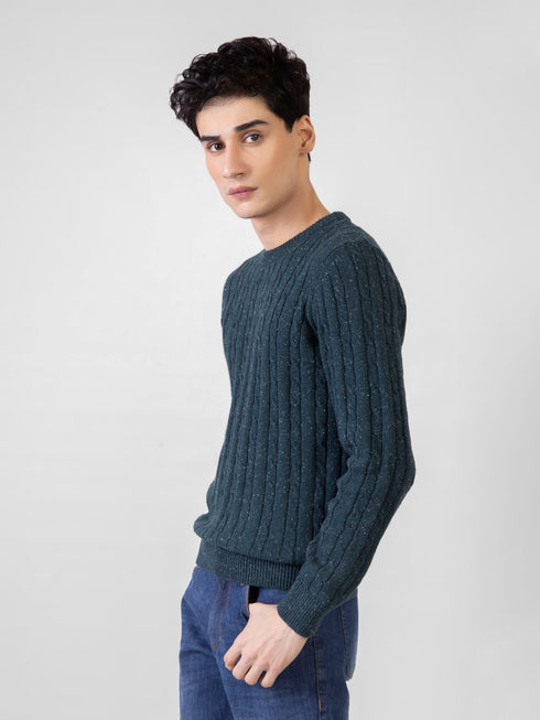 Emerald Green Neppy Cable Knitted Crew Neck Jumper