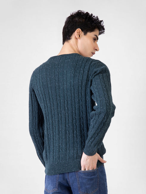 Emerald Green Neppy Cable Knitted Crew Neck Jumper