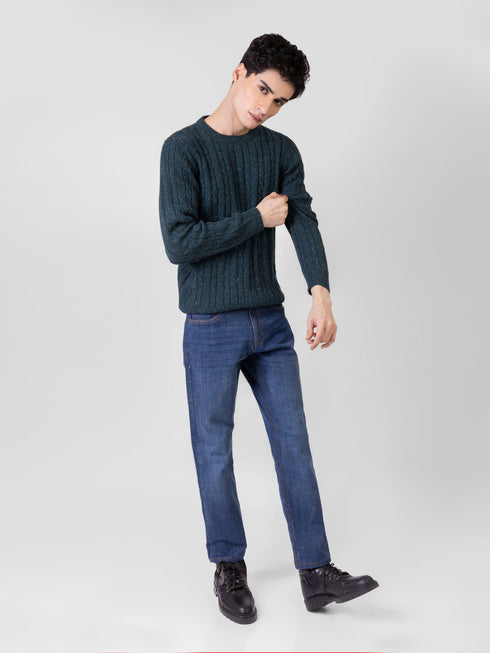 Emerald Green Neppy Cable Knitted Crew Neck Jumper