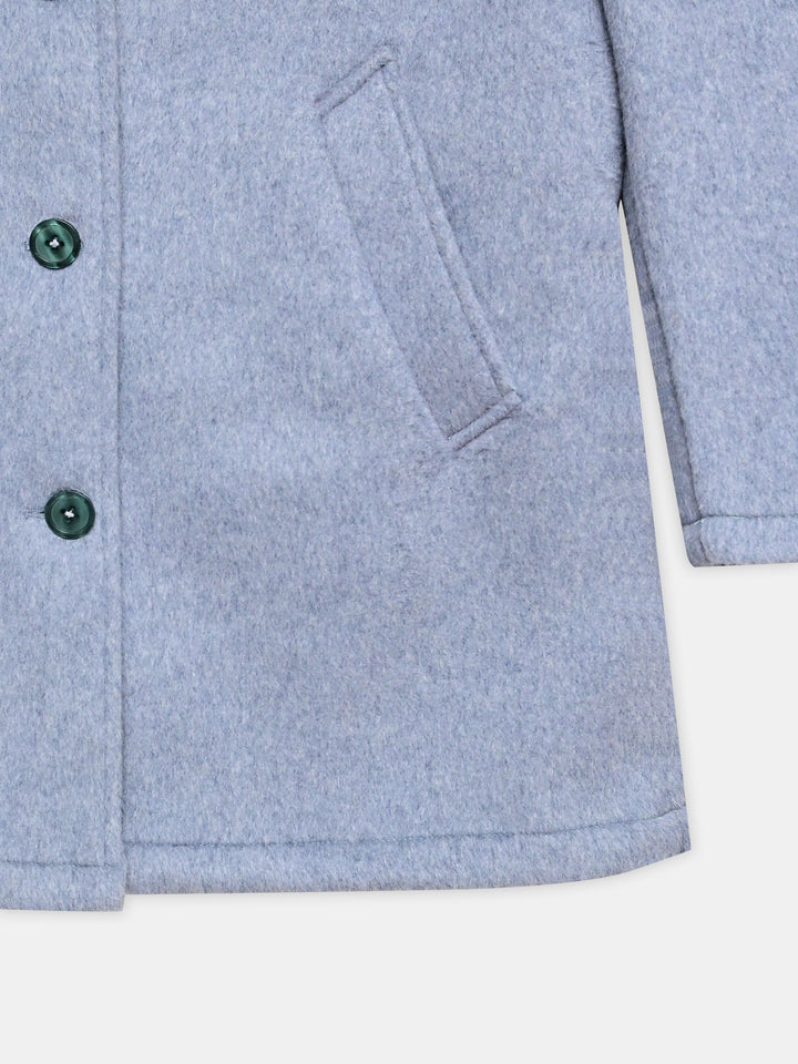 Frost Blue Wool Blended Long Coat - Women