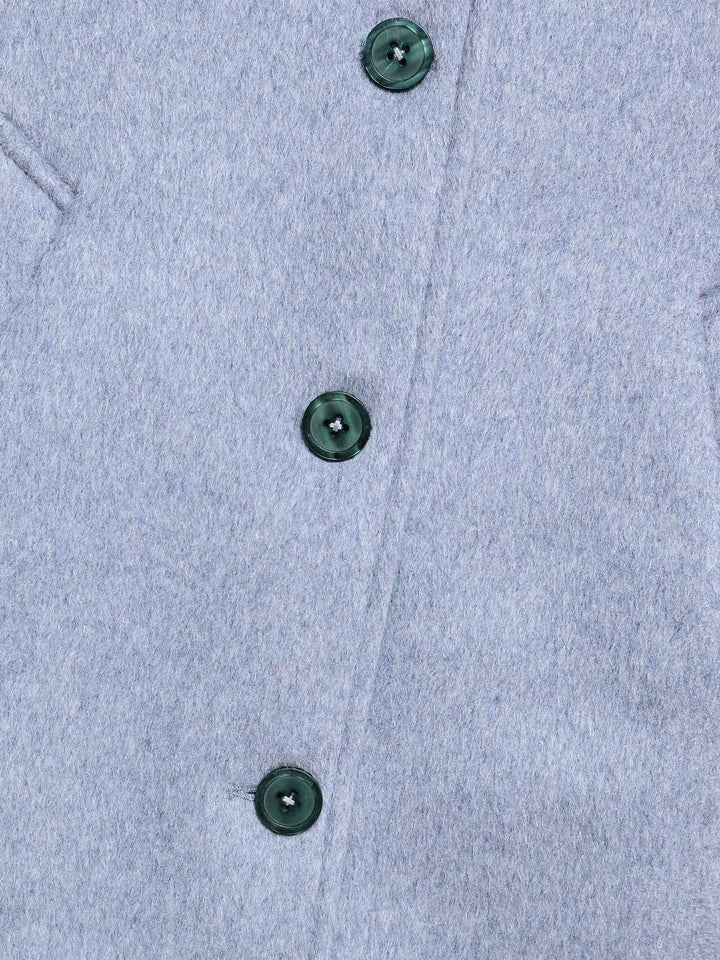 Frost Blue Wool Blended Long Coat - Women