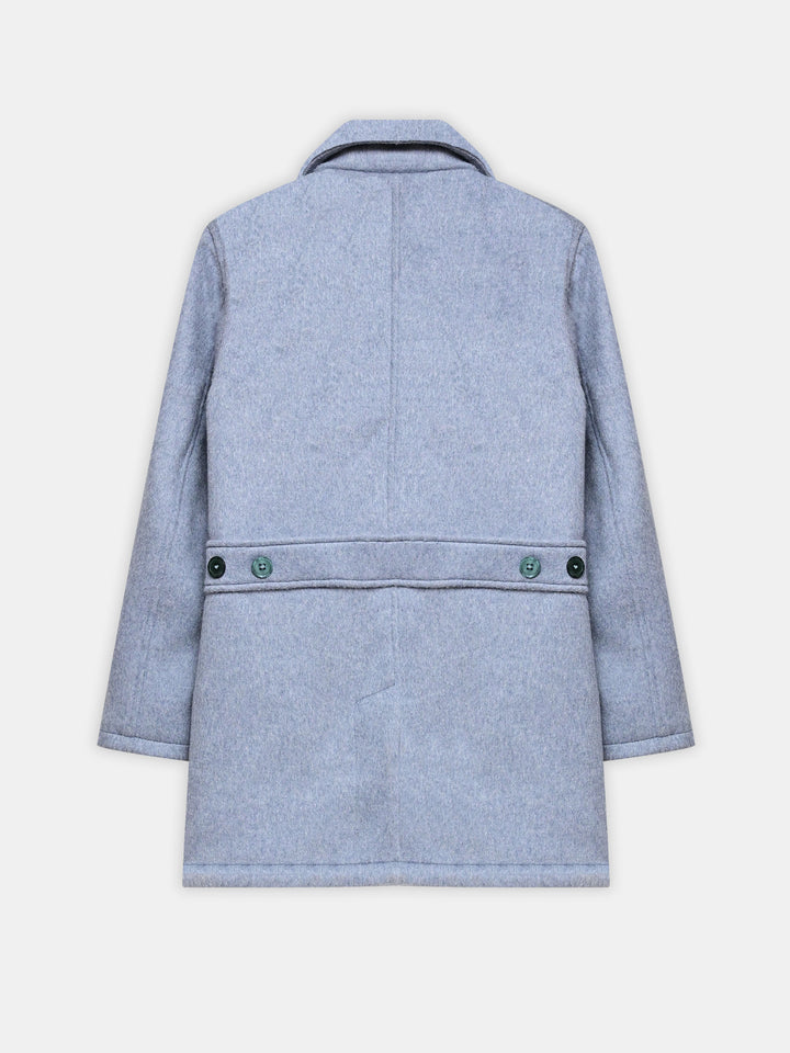 Frost Blue Wool Blended Long Coat - Women