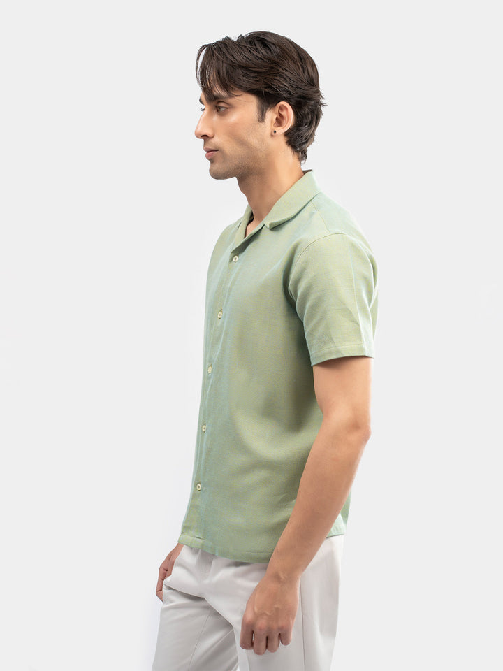 Green Two Tone Cuban Collar Shirt