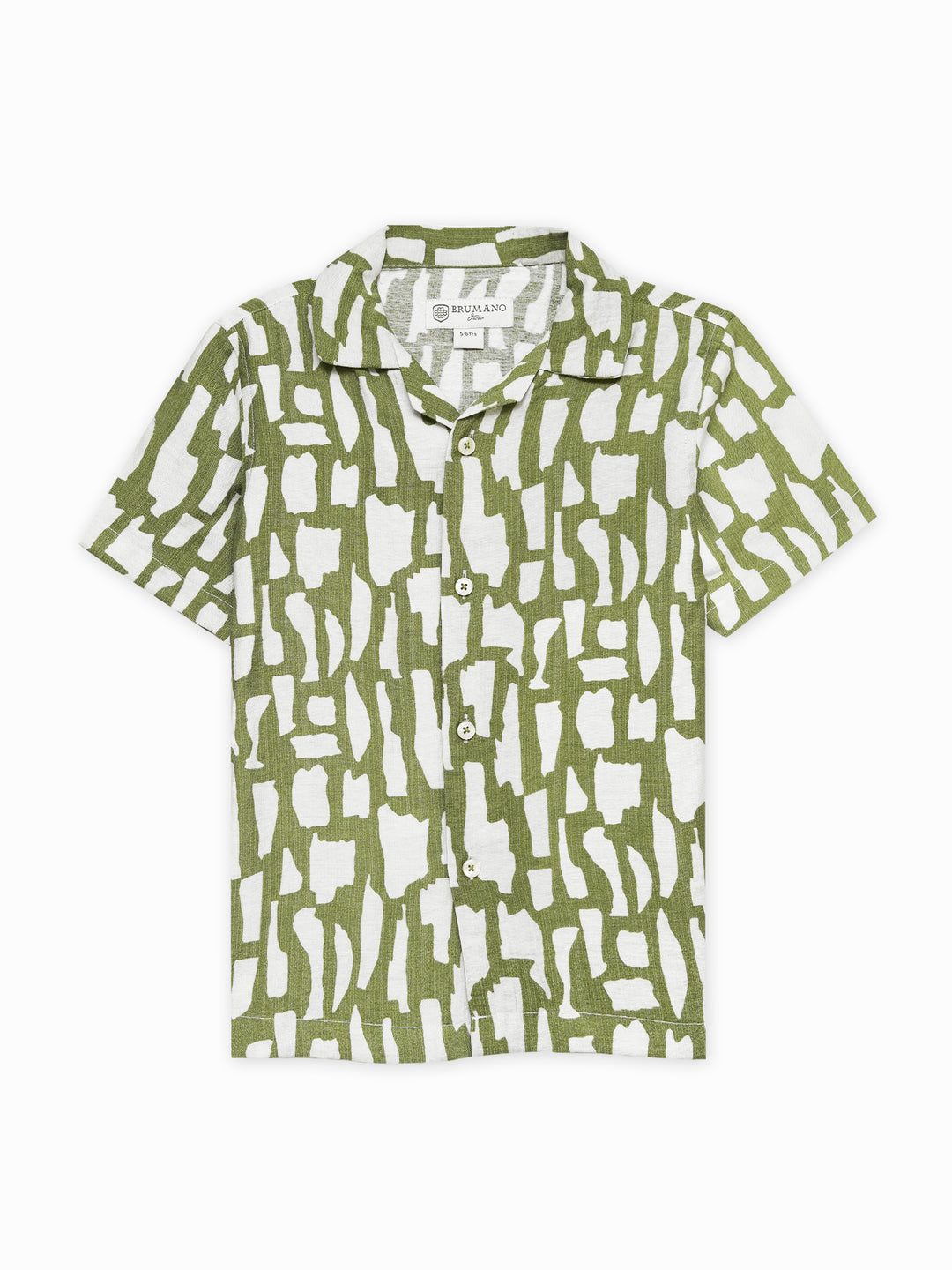 Green & beige abstract printed cuban collar shirt   junior