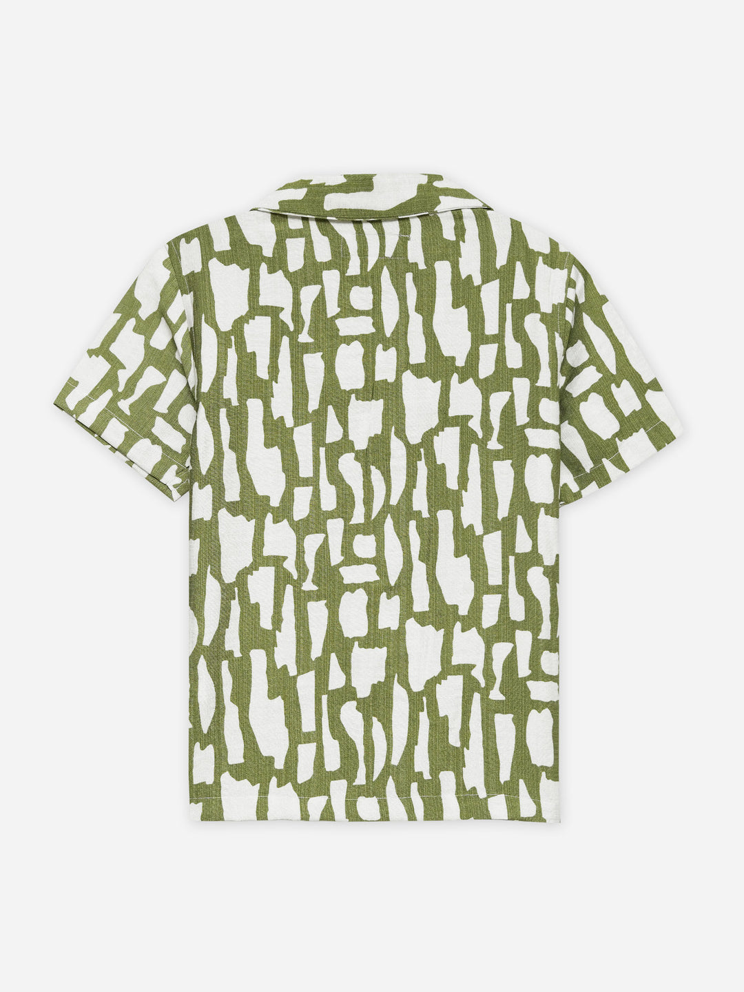 Green & Beige Abstract Printed Cuban Collar Shirt - Junior