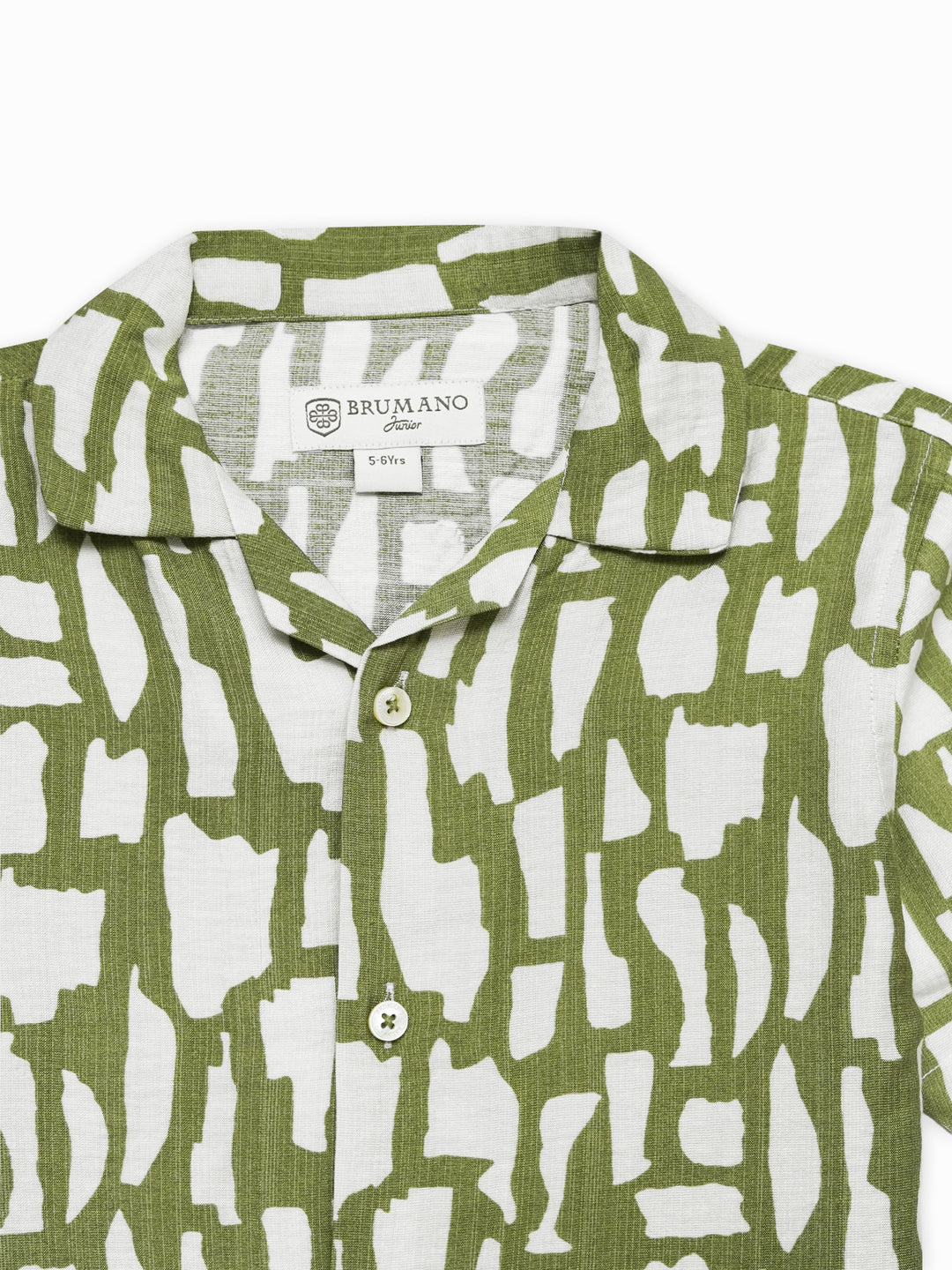Green & Beige Abstract Printed Cuban Collar Shirt - Junior