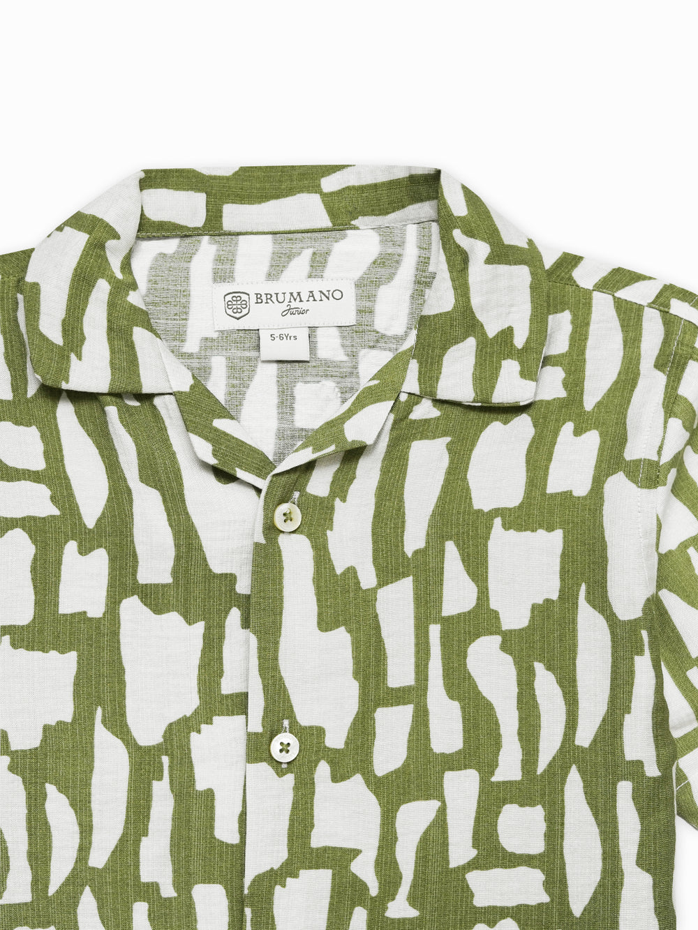 Green & beige abstract printed cuban collar shirt   junior