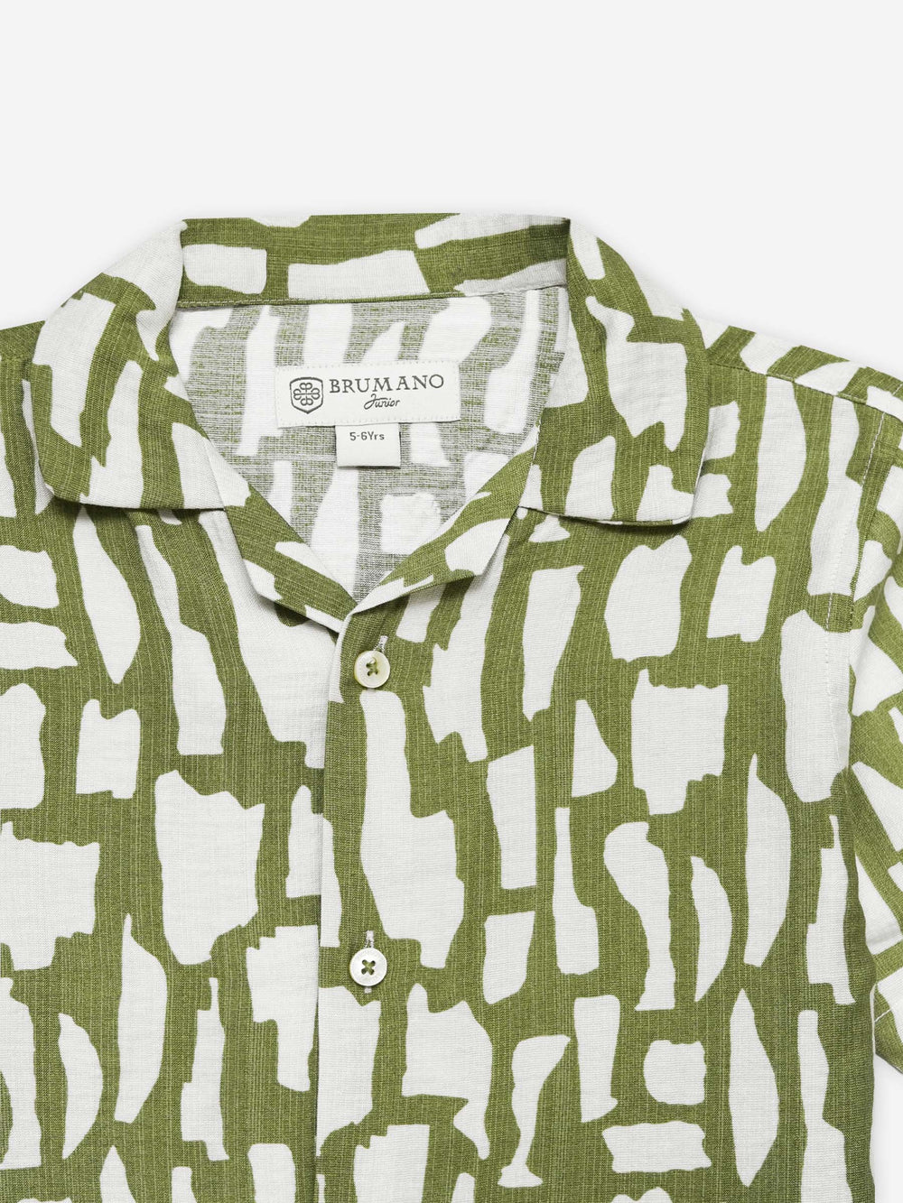 Green & Beige Abstract Printed Cuban Collar Shirt - Junior