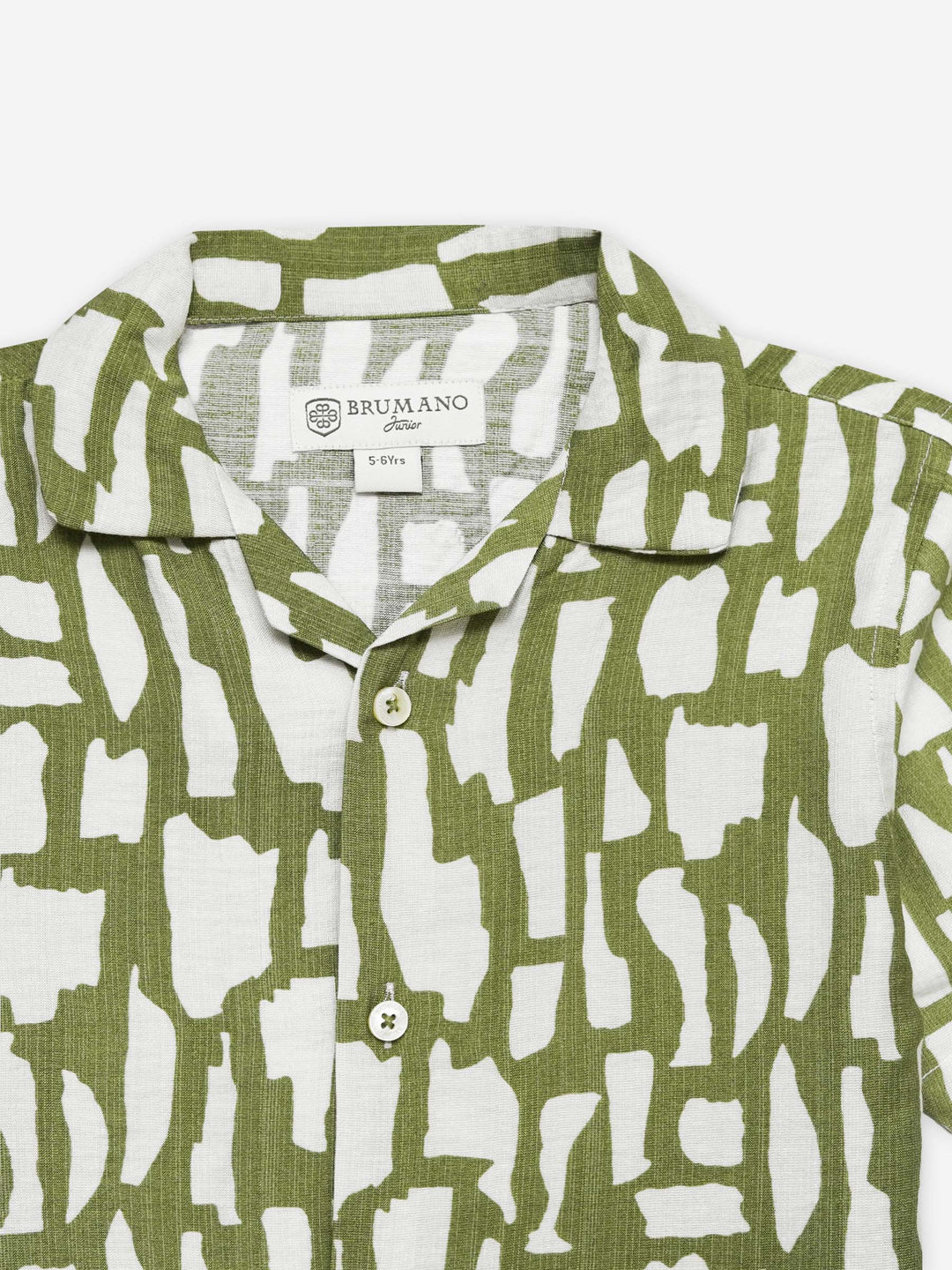 Green & Beige Abstract Printed Cuban Collar Shirt - Junior