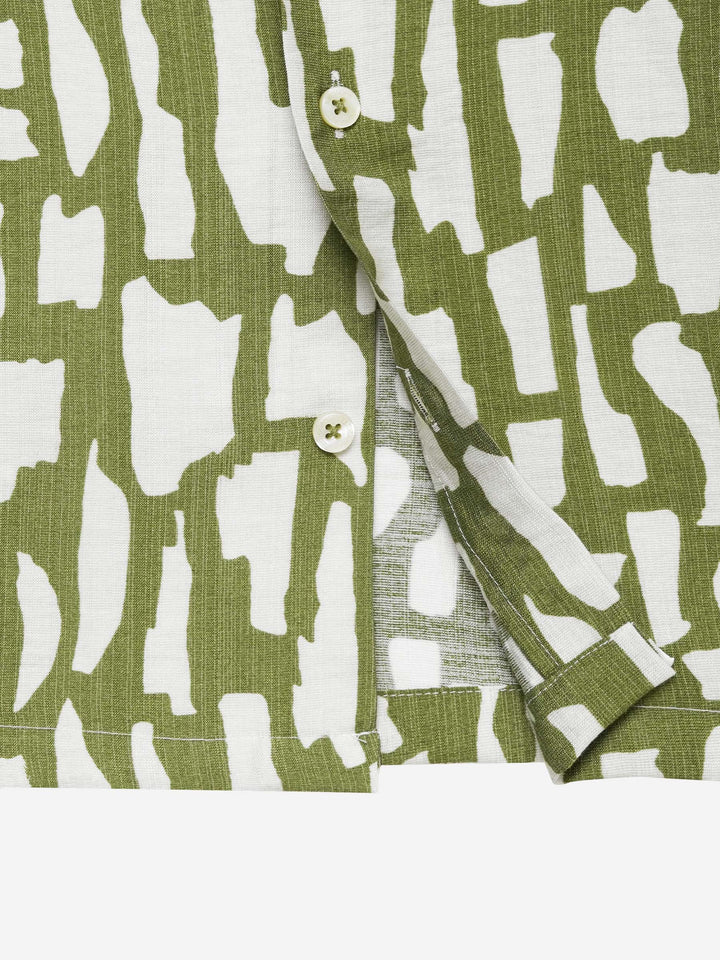 Green & Beige Abstract Printed Cuban Collar Shirt - Junior