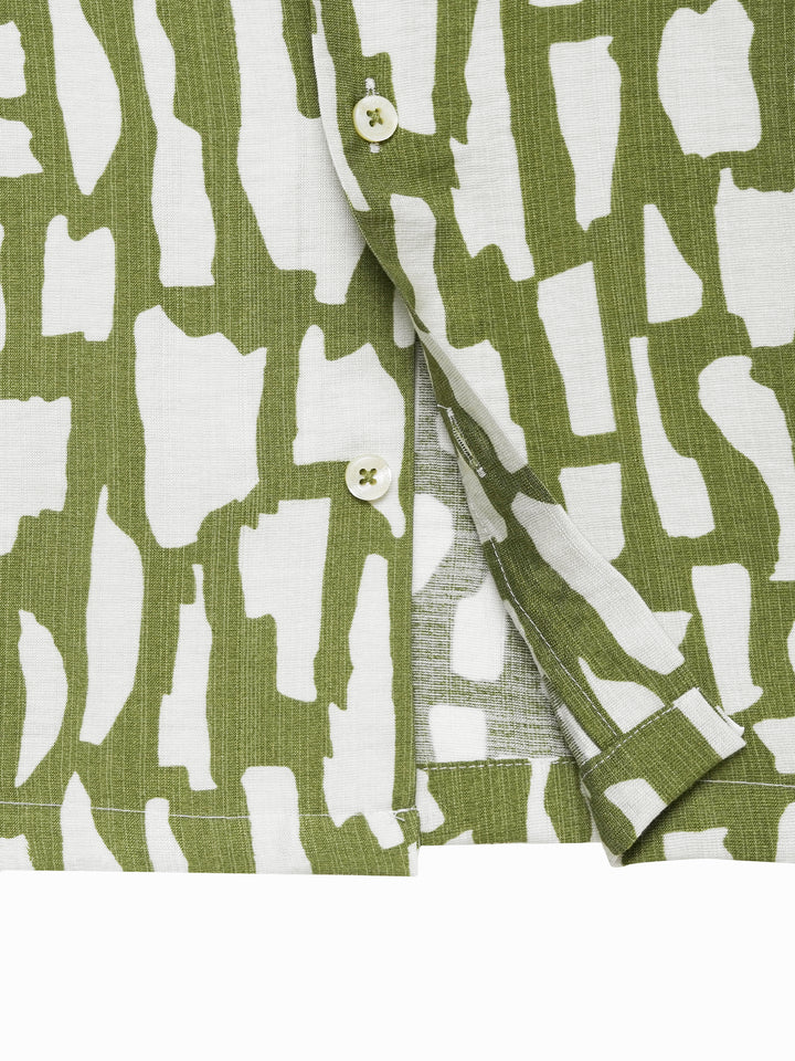 Green & Beige Abstract Printed Cuban Collar Shirt - Junior