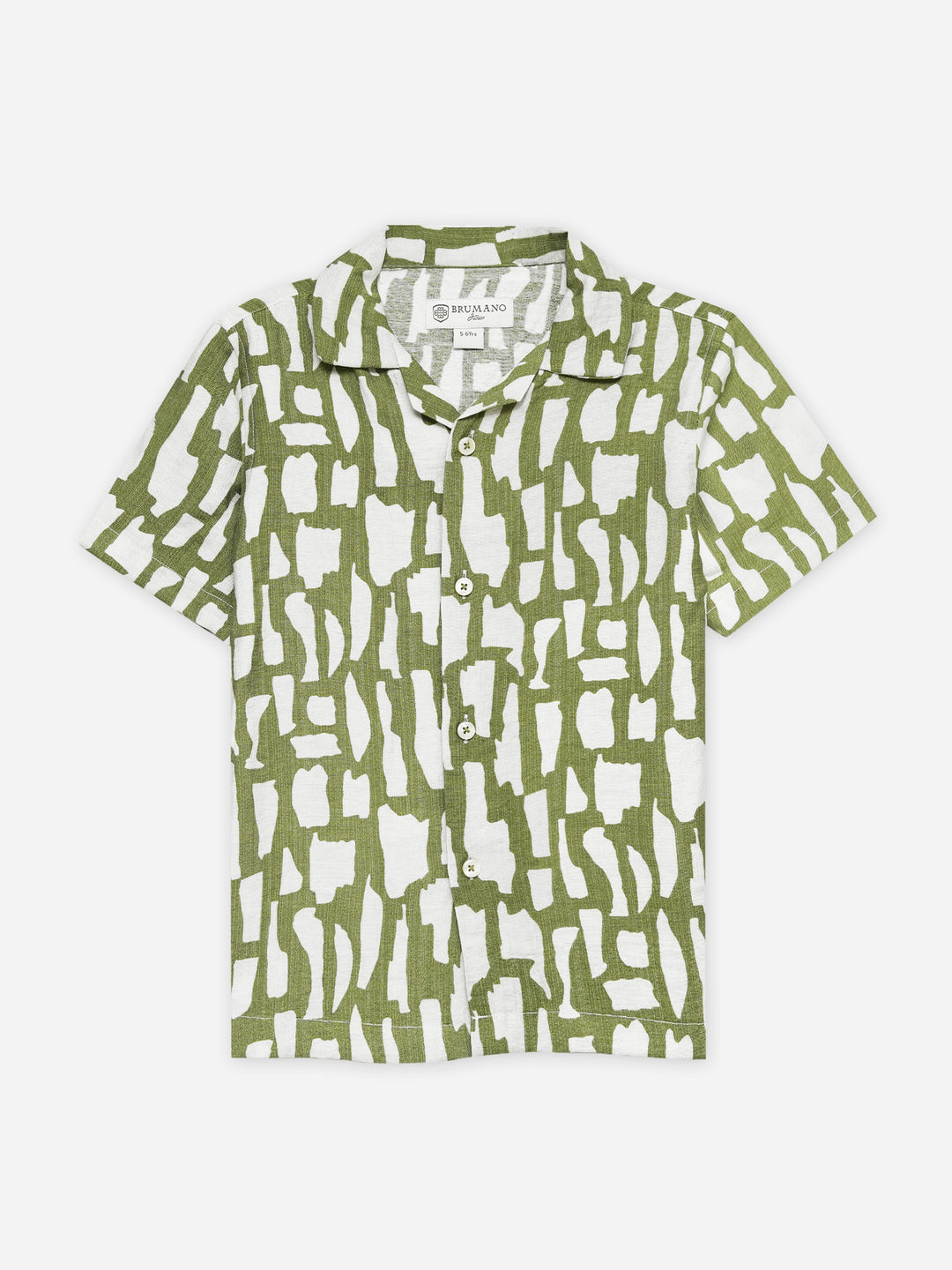 Green & Beige Abstract Printed Cuban Collar Shirt - Junior