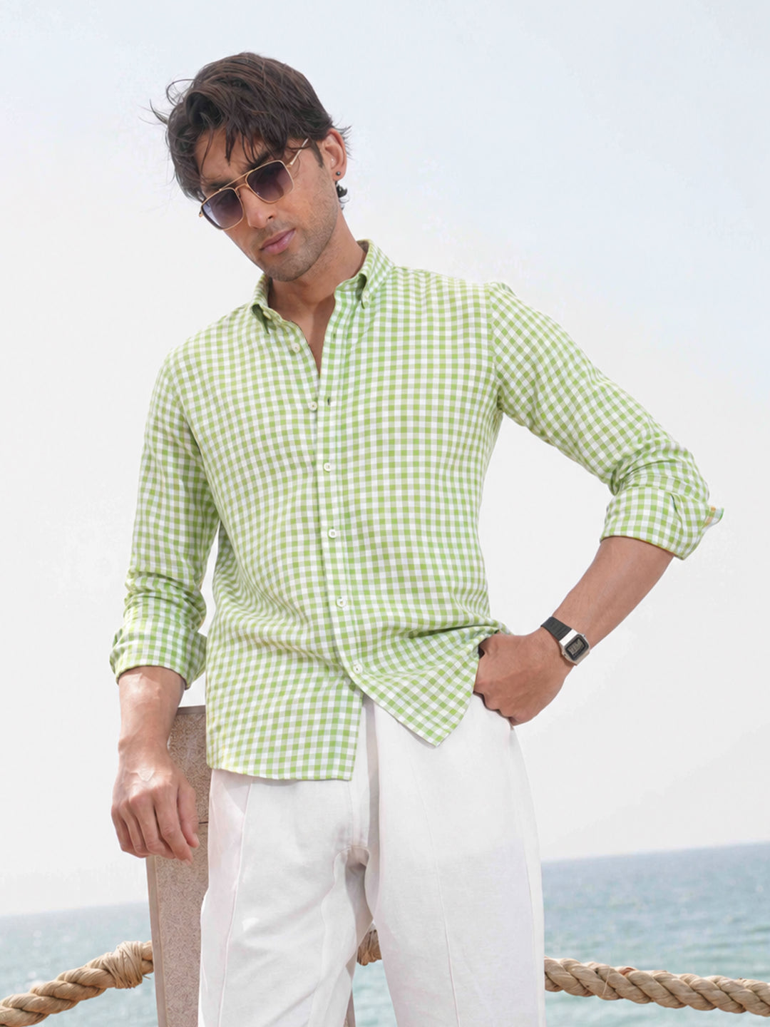 Green bold gingham checkered shirt