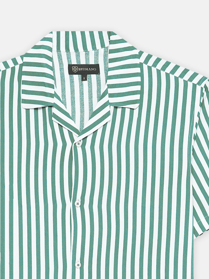 Green & Off-White Cuban Collar Shirt