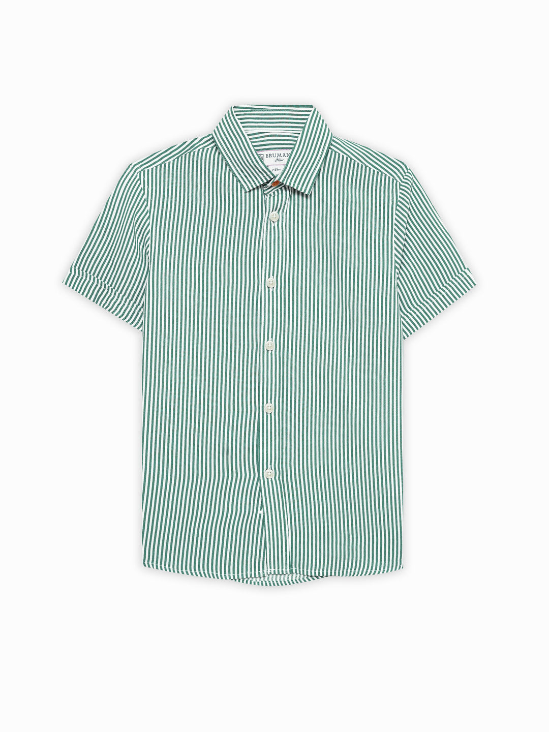 Green & White Striped Half Sleeve Casual Shirt - Junior