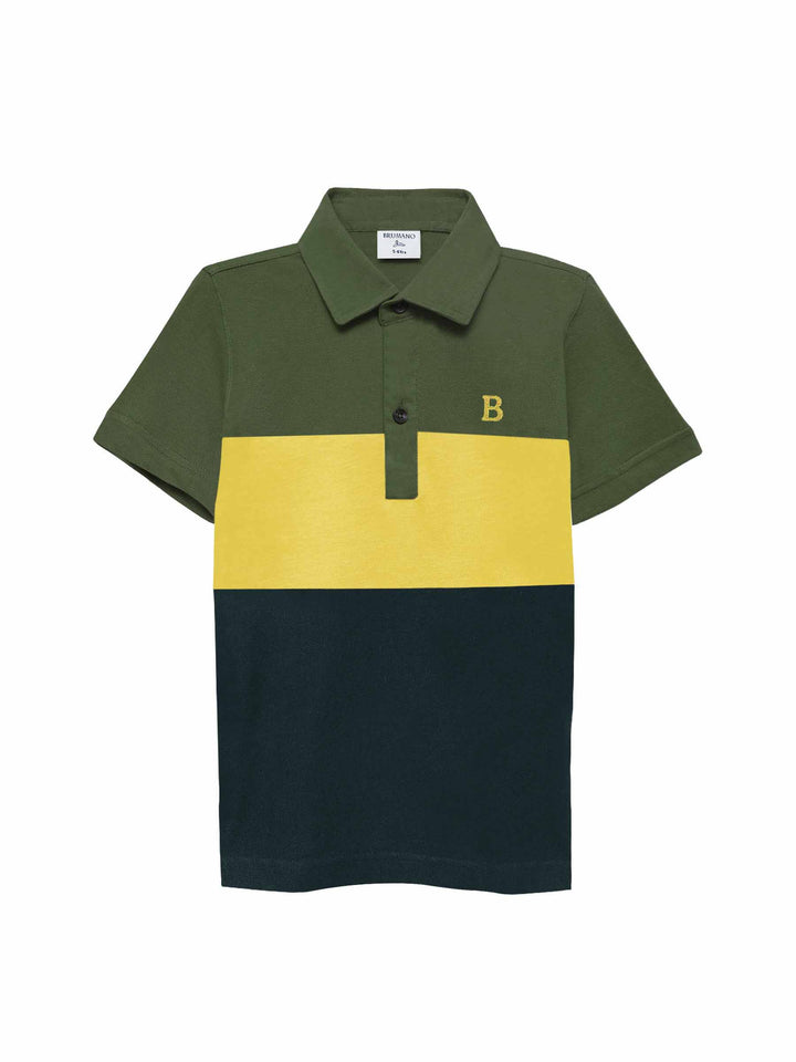 Green & Yellow Three Tone Casual Polo - Junior