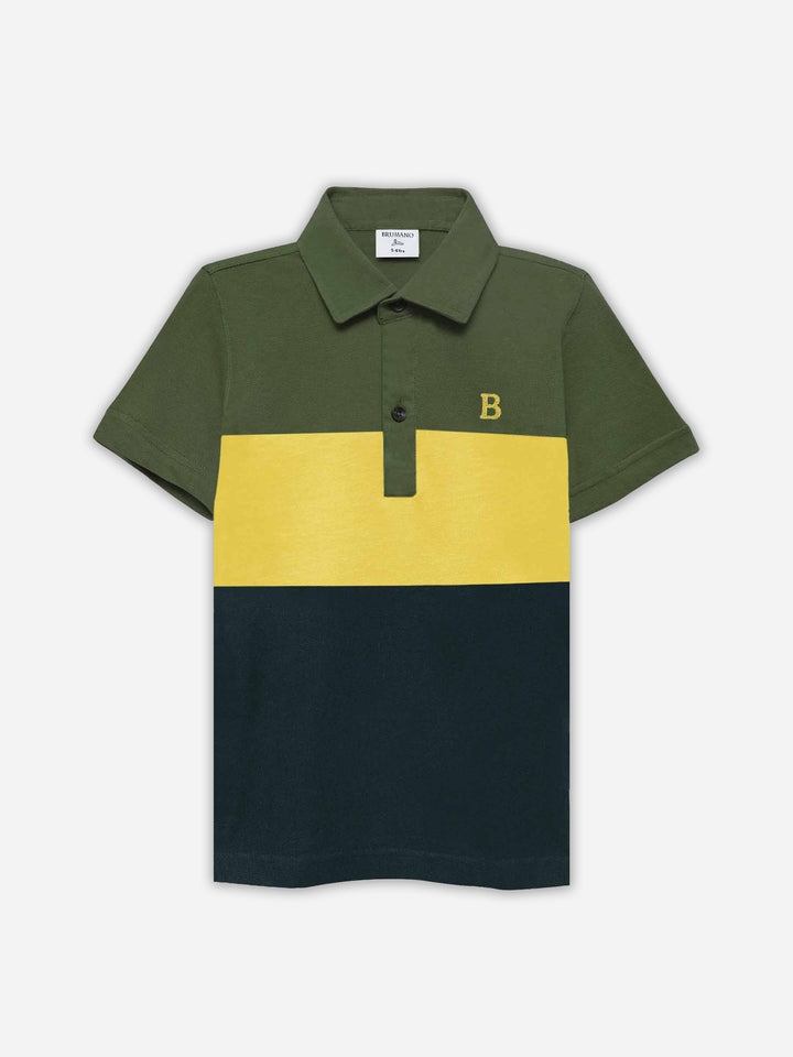 Green & Yellow Three Tone Casual Polo - Junior