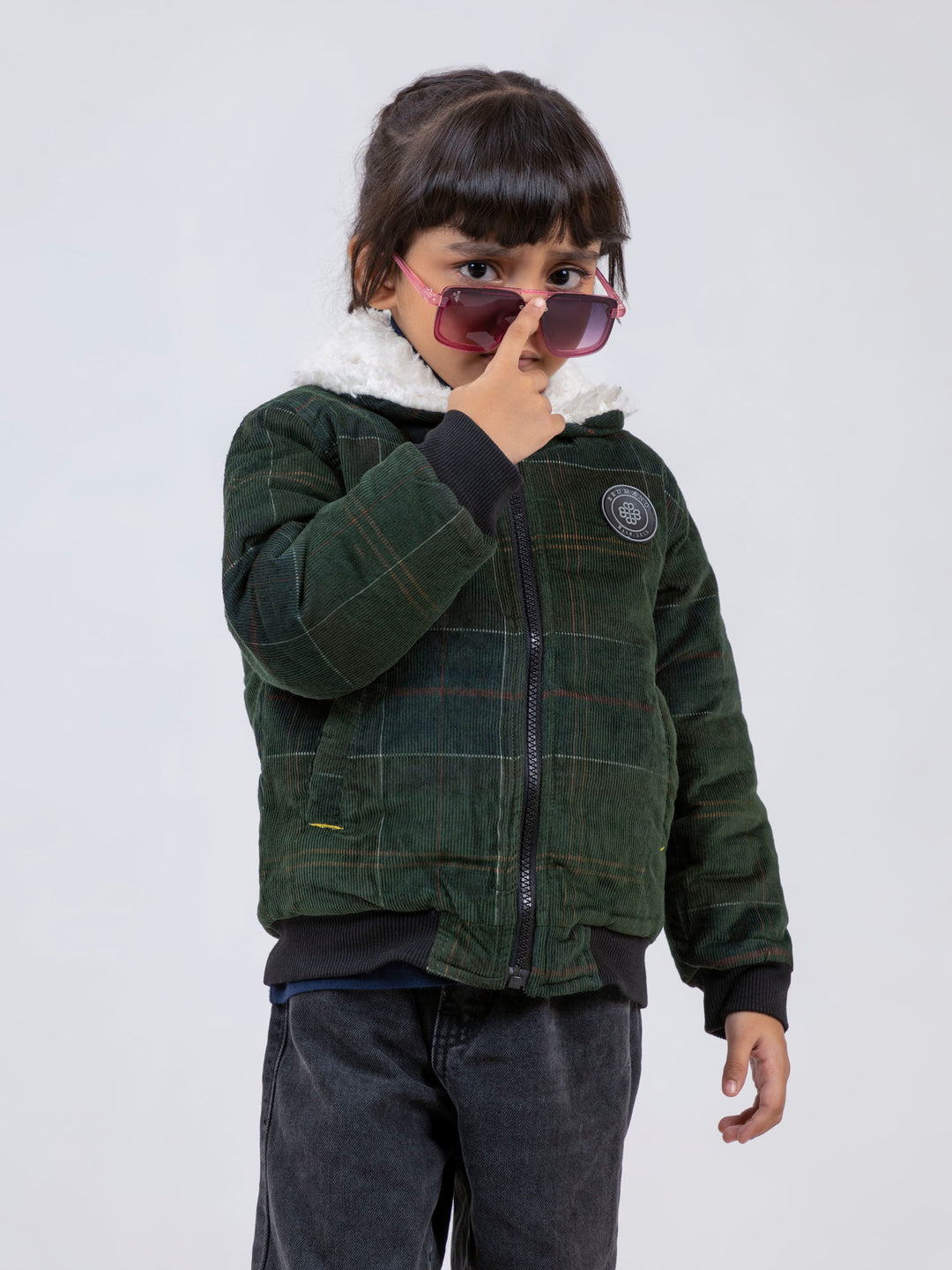 Green Corduroy Quilted Jacket With Sherpa Collar Brumano Pakistan