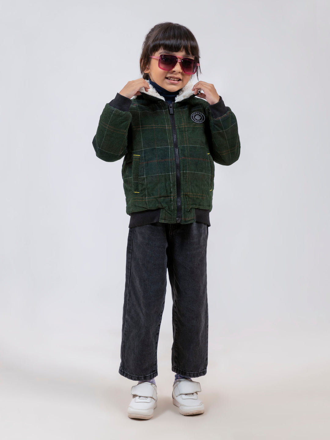 Green corduroy quilted jacket with sherpa collar brumano pakistan