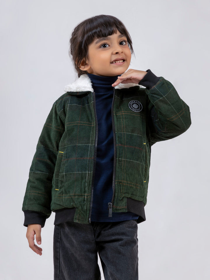 Green Corduroy Quilted Jacket With Sherpa Collar Brumano Pakistan