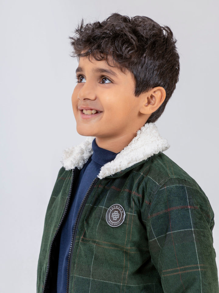 Green Corduroy Quilted Jacket With Sherpa Collar Brumano Pakistan